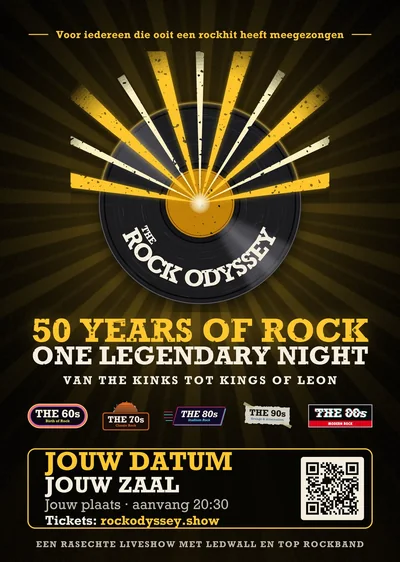 Voorbeeldposter The Rock Odyssey met jouw datum en zaal